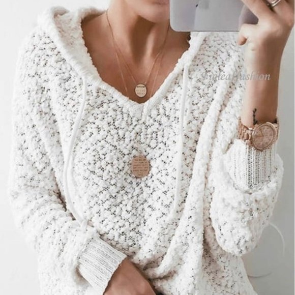 Hooded Sweater White Nubby Knit NWT - Picture 3 of 3